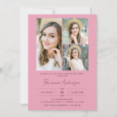 Hot roze minimalistische foto afstudeerfeest kaart (Achterkant)