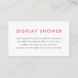 Hot roze minimalistische typografie display douche informatiekaartje