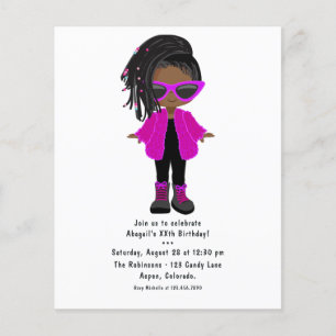 Hot-roze Mode Black Girl Party-uitnodiging Flyer