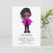 Hot-roze Mode Black Girl Party-uitnodiging Kaart (Staand voorkant)