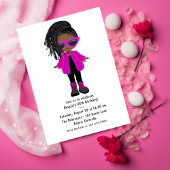 Hot-roze Mode Black Girl Party-uitnodiging Kaart