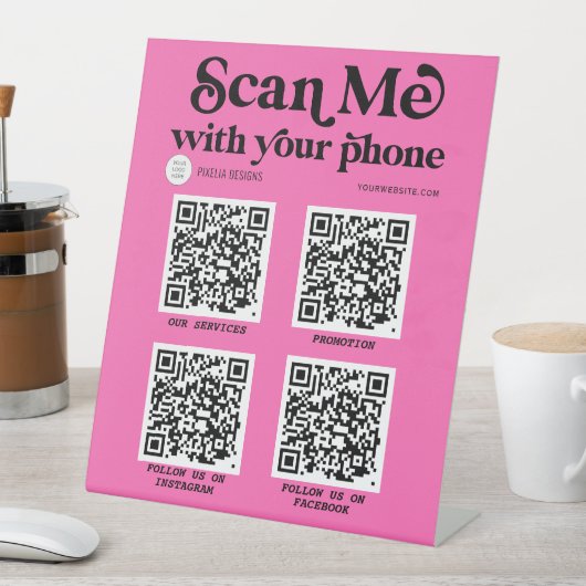 Hot-roze Modern QR-codenetwerkscanner  Reclamebord Met Voetstuk (Insitu)