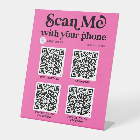 Hot-roze Modern QR-codenetwerkscanner  Reclamebord Met Voetstuk (Voorkant)