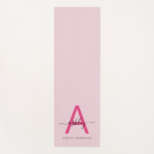 Hot Roze Modern Script Girly Monogram Naam Yoga Yogamat (Voorkant)
