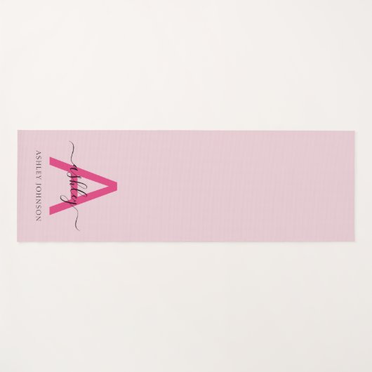 Hot Roze Modern Script Girly Monogram Naam Yoga Yogamat (Voorkant (horizontaal))