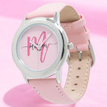 Hot Roze Modern Script Meisjes Monogram Naam Horloge<br><div class="desc">Accessoires met elegantie met behulp van onze Hot Pink Modern Script Girls Monogram Naam Watch! Dit stijlvolle uurwerk is voorzien van een levendig roze gezicht, gepersonaliseerd met jouw naam in een chique modern script voor een unieke, aangepaste look. Ideaal voor het toevoegen van een pop kleur aan elke outfit, het...</div>