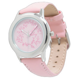 Hot Roze Modern Script Meisjes Monogram Naam Horloge