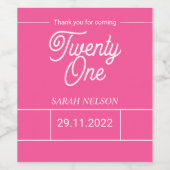 Hot-roze moderne 21e verjaardag Wijnlabel Wijn Etiket (Enkel label)