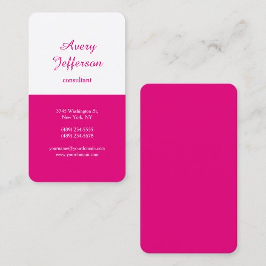 Hot-roze, moderne, minimale Professional Visitekaartje (Voorkant / Achterkant)