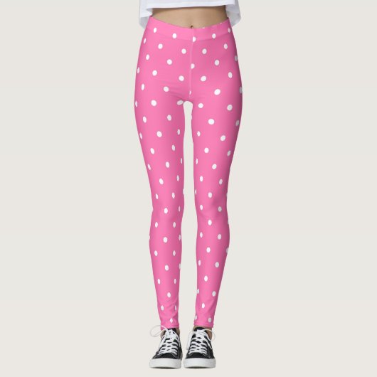 Hot-roze moderne witte cirkels Stippen grafische S Leggings (Voorkant)