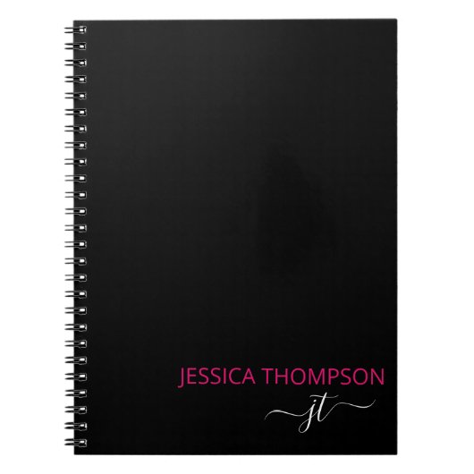Hot-roze moderne zwarte monogram voor eenvoudig sc notitieboek (Voorkant)