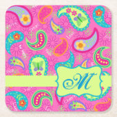 Hot-roze monogram Aangepast Modern Paisley Kartonnen Onderzetters (Voorkant)