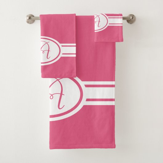 Hot-roze Monogram Bad Handdoek (Insitu)