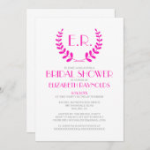 Hot-roze Monogram Bridal Shower-uitnodigingen Kaart (Voorkant / Achterkant)