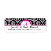 Hot-roze Monogram Damask Return Address Labels (Voorkant)
