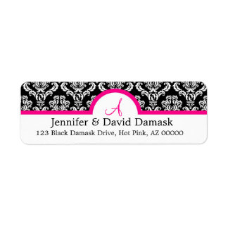 Hot-roze Monogram Damask Return Address Labels