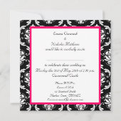 Hot-roze Monogram Damask Weddenschap Kaart (Achterkant)