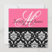Hot-roze Monogram Damask Weddenschap Kaart (Voorkant)