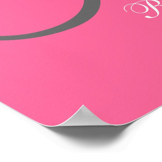 Hot-roze monogram en naam bruiloft-ontvangstteken poster (Hoek)