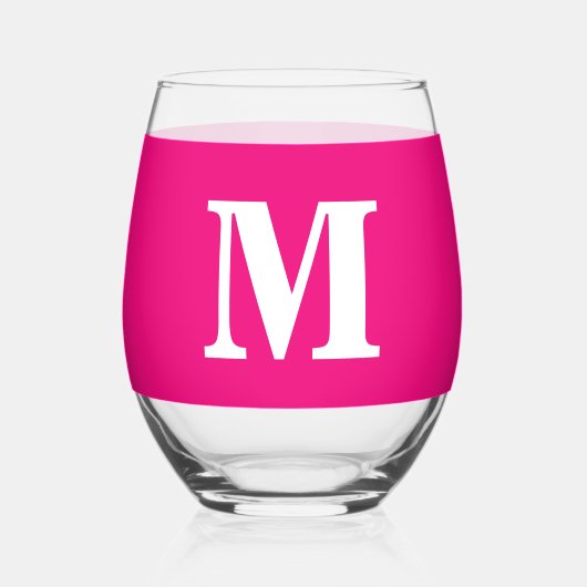 Hot Roze Monogram Initialen Naam Aangepaste Kleur  Wijnglas Zonder Voet (Voorkant)