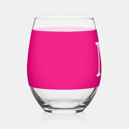 Hot Roze Monogram Initialen Naam Aangepaste Kleur  Wijnglas Zonder Voet (Rechts)