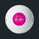 Hot roze monogram initialen naam vrouwen golfballen<br><div class="desc">Hete roze achtergrond,  roze en witte tekst. Personaliseer en voeg uw monogram initialen en naam toe. De naam is geschreven met een modern handgeschreven stijlschrift.</div>
