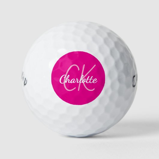 Hot roze monogram initialen naam vrouwen golfballen (Voorkant)