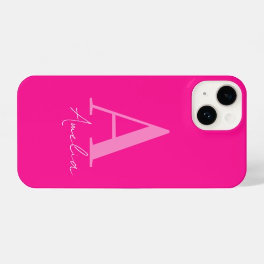 Hot-roze Monogram iPhone Hoesje (Achterkant horizontaal)