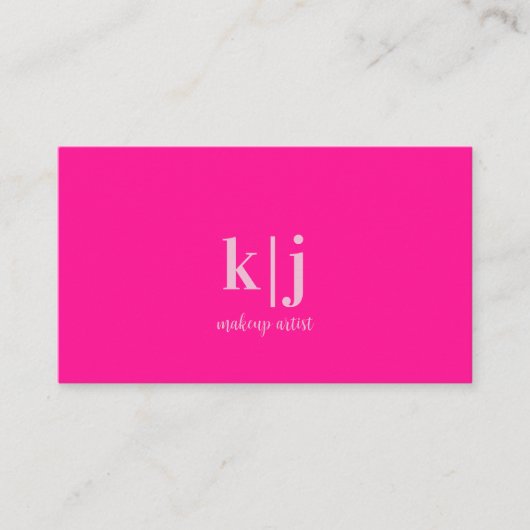 Hot Roze Monogram Make-up Artiest Visitekaartje (Voorkant)