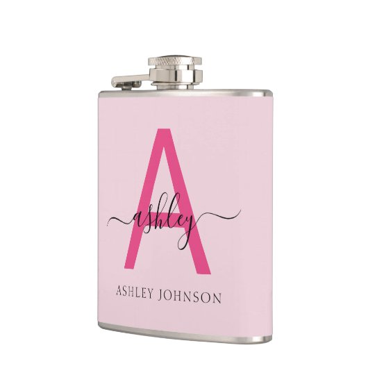 Hot Roze Monogram Meisje Bachelorette Party Flask Heupfles (Links)