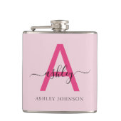Hot Roze Monogram Meisje Bachelorette Party Flask Heupfles (Voorkant)
