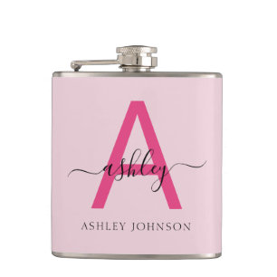 Hot Roze Monogram Meisje Bachelorette Party Flask Heupfles