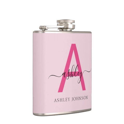 Hot Roze Monogram Meisje Bachelorette Party Flask Heupfles (Rechts)