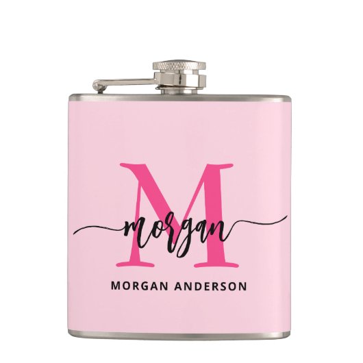 Hot Roze Monogram Meisje Bachelorette Party Heupfles (Voorkant)