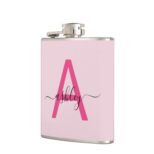 Hot Roze Monogram Meisje Bachelorette Party Heupfles (Links)