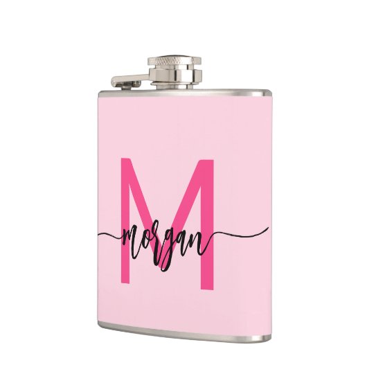 Hot Roze Monogram Meisje Bachelorette Party Heupfles (Links)