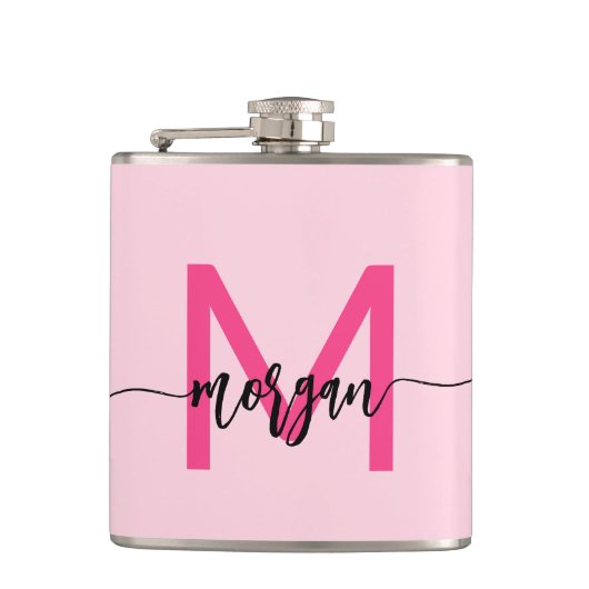 Hot Roze Monogram Meisje Bachelorette Party Heupfles (Voorkant)