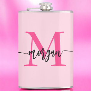 Hot Roze Monogram Meisje Bachelorette Party Heupfles