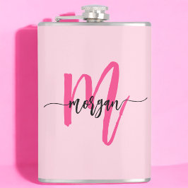 Hot Roze Monogram Meisje Bachelorette Party Heupfles