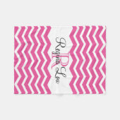 Hot roze monogram naam keepsake chevron meisjes fleece deken (Voorkant (Horizontaal))