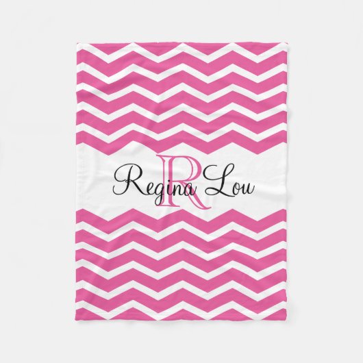 Hot roze monogram naam keepsake chevron meisjes fleece deken (Voorkant)