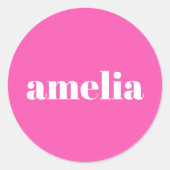 Hot-roze Monogram Ronde Sticker (Voorkant)