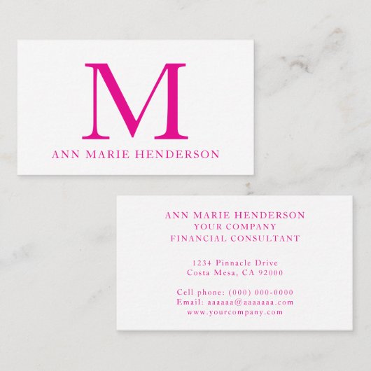 Hot-roze Monogram Visitekaartje (Voorkant / Achterkant)