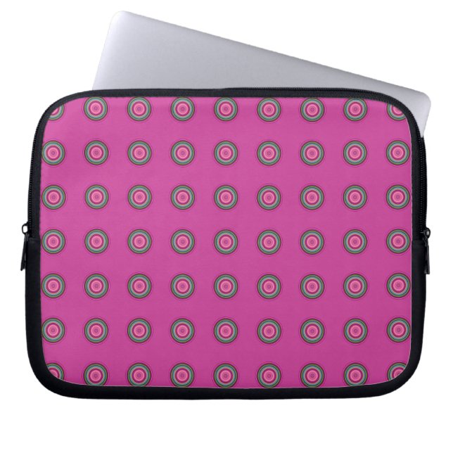 Hot-roze, multicolore cirkelpatroon laptop sleeve (Voorkant)