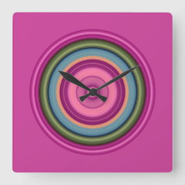 Hot-roze, multicolored cirkelpatroon vierkante klok