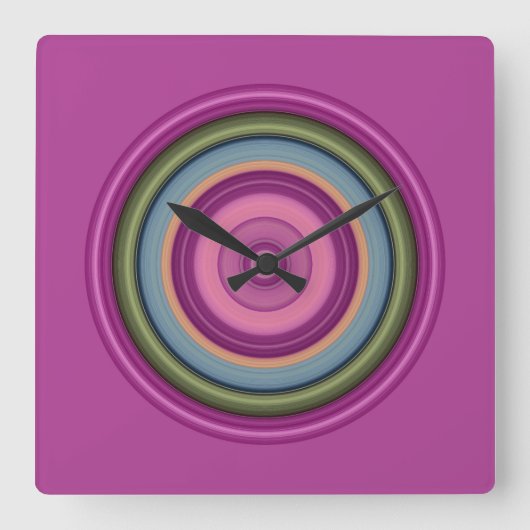 Hot-roze, multicolored cirkelpatroon vierkante klok (Voorkant)