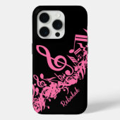 Hot-roze muzieknotities op zwart Case-Mate iPhone case (Achterkant)