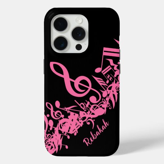 Hot-roze muzieknotities op zwart Case-Mate iPhone case (Achterkant)