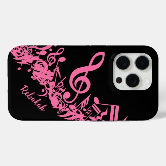 Hot-roze muzieknotities op zwart Case-Mate iPhone case (Achterkant (horizontaal))