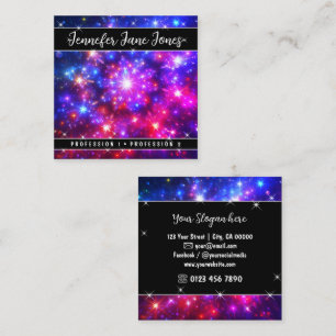 Hot roze mystic sky nevel glitter sterren vierkante visitekaartje